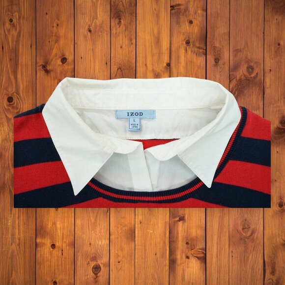 Vintage Izod Women's Striped Layered Sweater Size Large Made in Japan - Picture 3 of 4